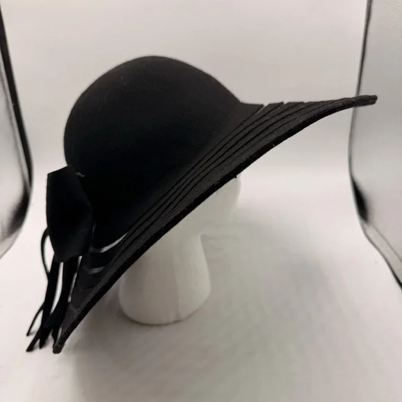 Banash Boston Wool Wide Brim Hat – Black with Ribbon Bow – NWT – Size 58 cm - Picture 8 of 10